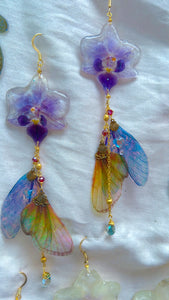 Purple Orchid Double Cicada Wing Wing Set with 14k Gold Coated Hooks for Sensitive Ears