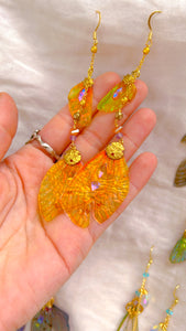 Orange Sunny Irridescent Wing Set with 14k Gold Coated Hooks for Sensitive Ears