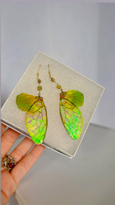 Iridescent Green Wing Set 14k Gold Coated for Sensitive Ears