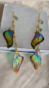 Double Rainbow Irridescent Wing Set with 14k Gold Coated Hooks for Sensitive Ears