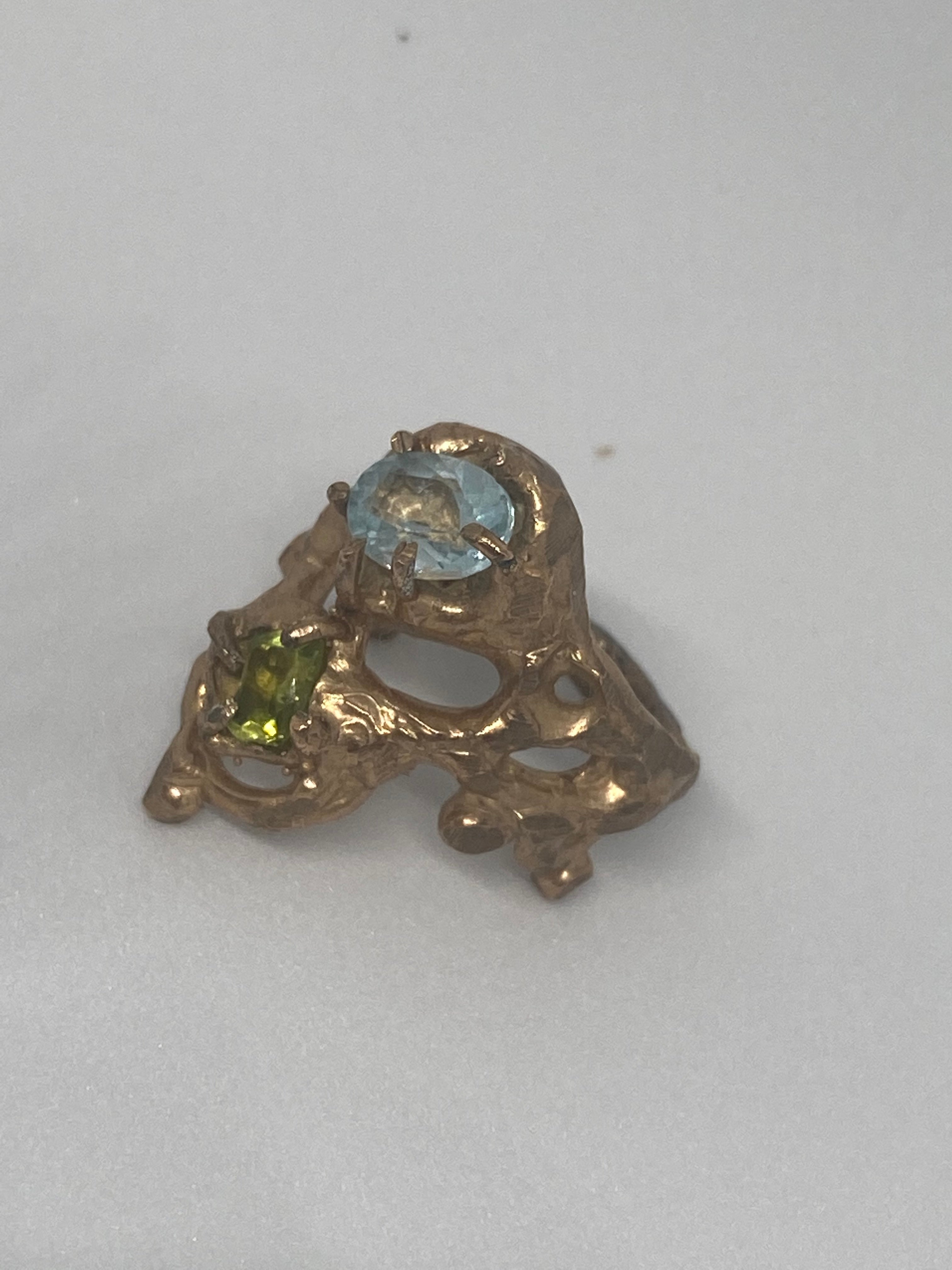 Peridot and Blue Topaz Mermaid Bronze Ring size 6.5