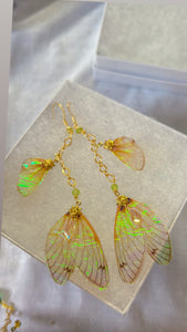 Delicate Orange Cicada Double Wing Set with 14k Gold Coated Hooks for Sensitive Ears