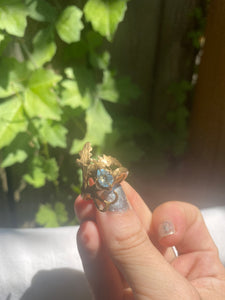 Bronze Fern and Blue Topaz Ring Size 6.5