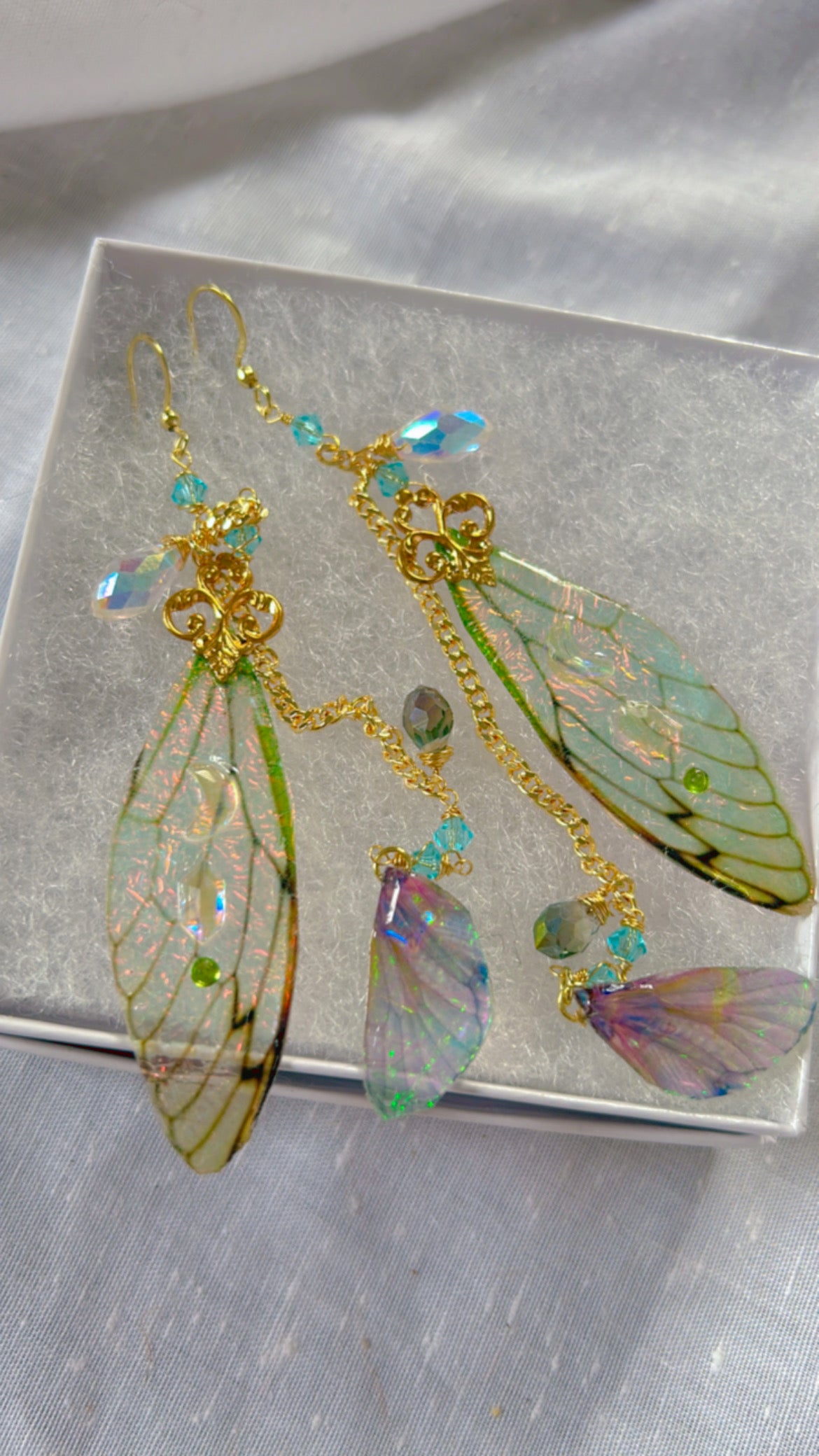 Double Cicada Princess Wing Set with 14k Gold Coated Hooks for Sensitive Ears