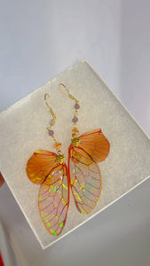 Orange Irridescent Wing Set 14k Gold Coated for Sensitive Ears