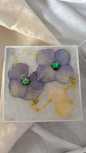 Lavender Hydrangea and Abalone Wing Set 14k Gold Coated for Sensitive Ears