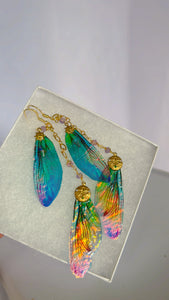 Rainbow Dragonfly Wing Set with 14k Gold Coated Hooks for Sensitive Ears