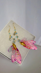 Shell and Magenta Cicada Wing Set 14k Gold Coated for Sensitive Ears