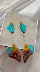 Morpho Irridescent with Moth Wing Set with 14k Gold Coated Hooks for Sensitive Ears