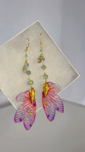 Shell and Magenta Cicada Wing Set 14k Gold Coated for Sensitive Ears