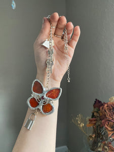 Organic Red Butterfly Necklace with Silver Rhodium Chain