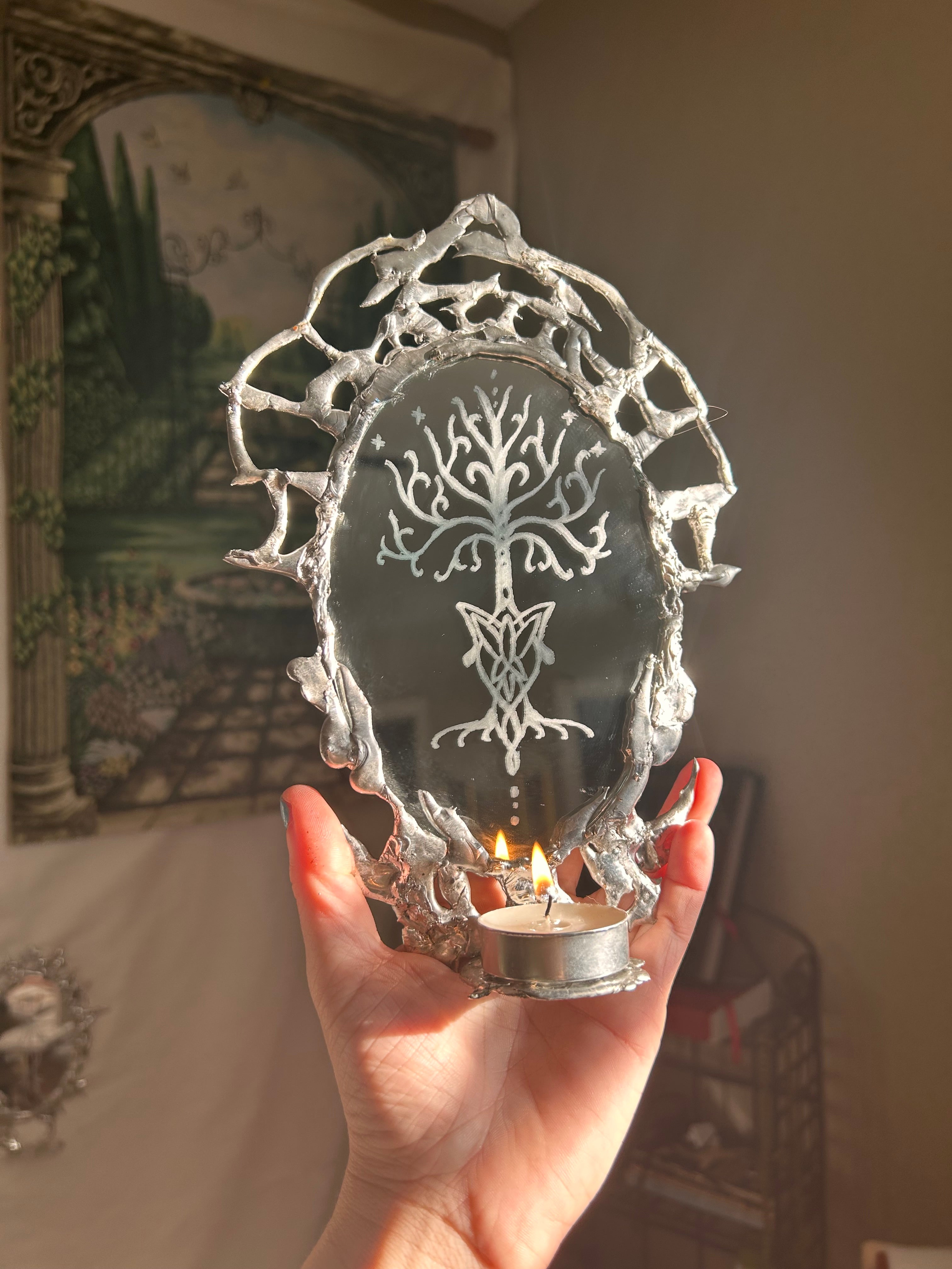 Melted Metal Lord of The Rings Hand Etched OOAK Mirror