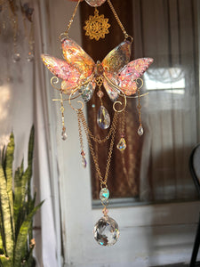 Iridescent Handmade Faux Rainbow Butterfly Sacred Geo Suncatcher