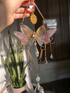 Iridescent Handmade Faux Rainbow Butterfly Sacred Geo Suncatcher