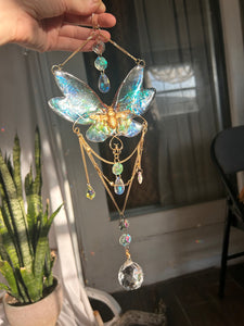 Iridescent Handmade Faux Cicada and Brass Bumblebee Suncatcher