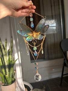 Iridescent Handmade Faux Cicada and Brass Bumblebee Suncatcher