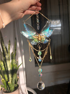 Iridescent Handmade Faux Cicada and Brass Bumblebee Suncatcher