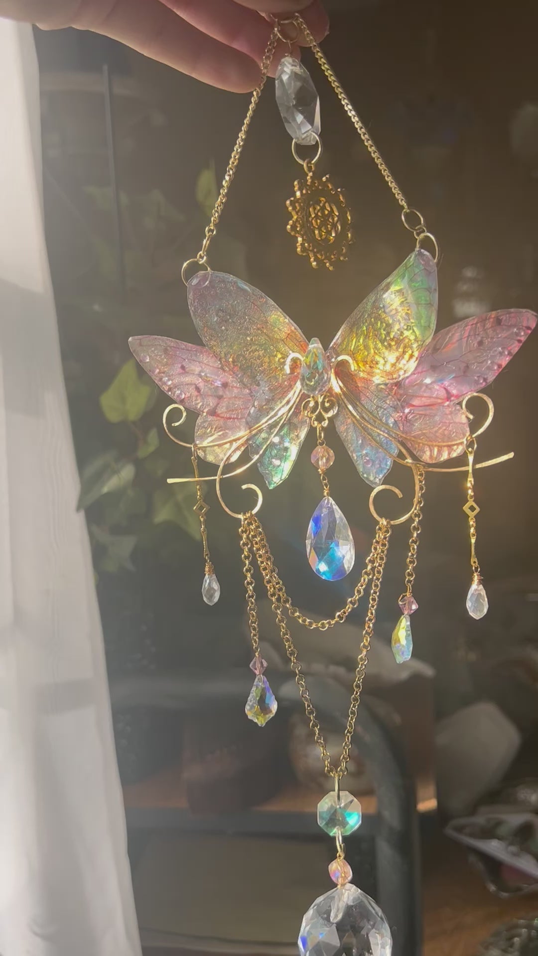 Iridescent Handmade Faux Rainbow Butterfly Sacred Geo Suncatcher